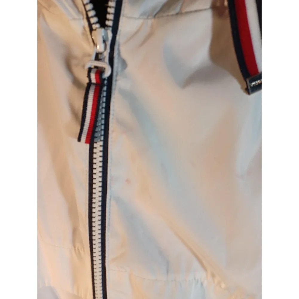 Tommy Hilfiger Jacket Mens 2XL White Hooded Windbreaker‎ Logo Tape Zip Casual